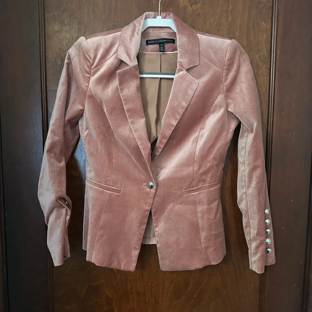 WHBM Fitted Velvet Blazer Pink Size 2P - Picture 2 of 5